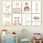 Мультяшный медведь Банни Луна солнце Радуга настенная Картина на холсте постеры и принты картины Домашний декор для детской комнаты (без рамки)