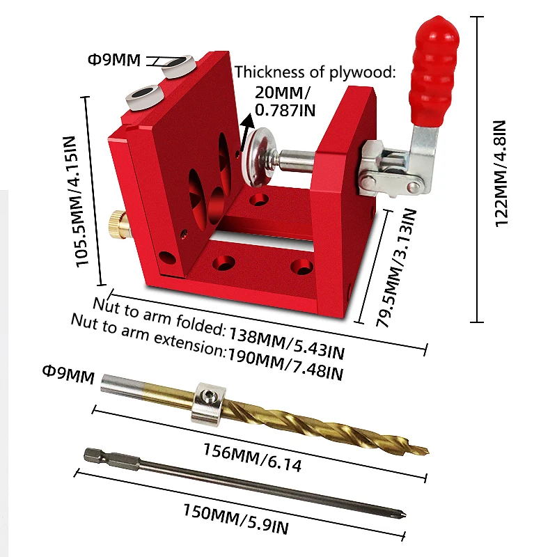 9mm Woodworking Adjustable Pocket Hole Jig Kit Oblique Hole Drill Guide Locator With Quick Clamp Woodwork Tool For DIY Carpentry