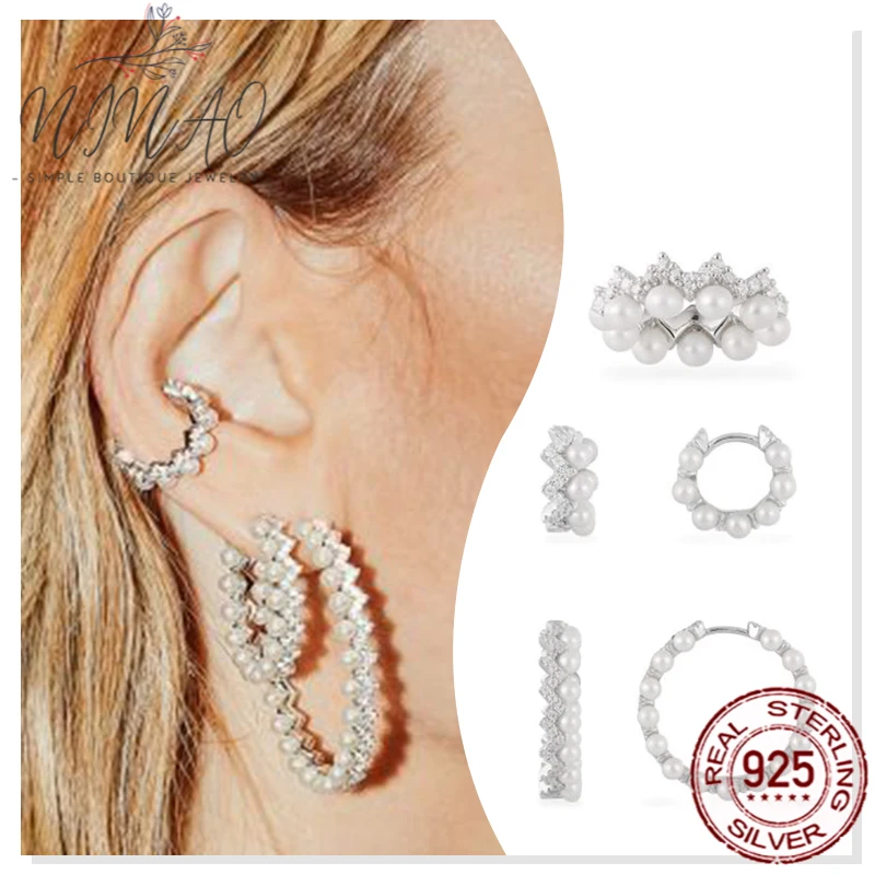 

925 sterling silver zircon ear stud V-shaped pearl earring for girls holiday gifts fashion cool wind party high quality design