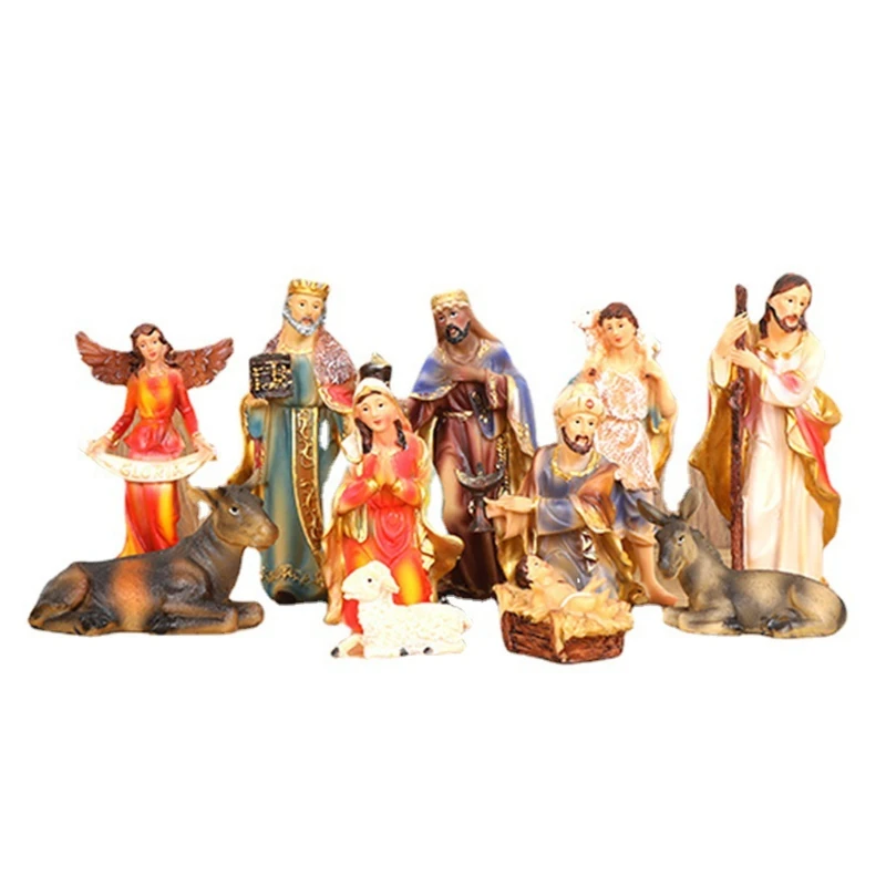 

11Pcs Christmas Nativity Scene Figurines Set Holy Family Baby Jesus Statues with Angel Tabletop Collection Decoration