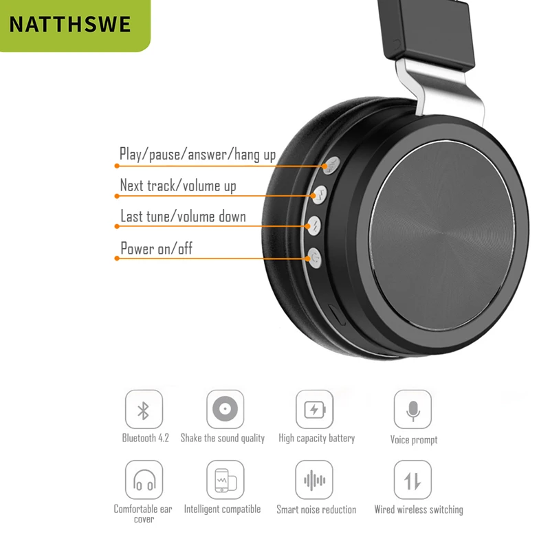 NATTHSWE bluetooth беспроводные наушники свободные руки гарнитура anc активного