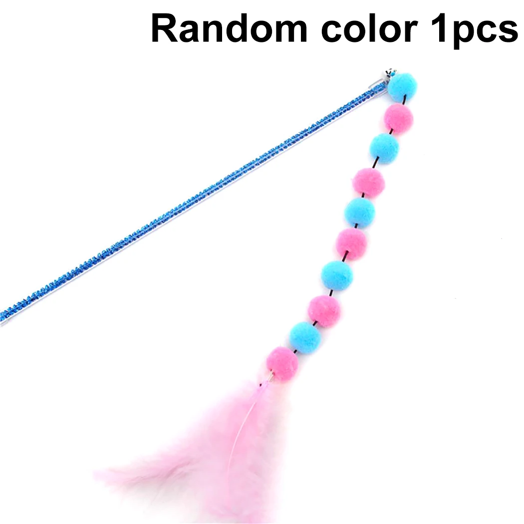 1pc Cat Feather Teaser Toy Interactive Funny Kitten with Bell Cats Toys Pom Wand Pet Supplies Random Color | Дом и сад