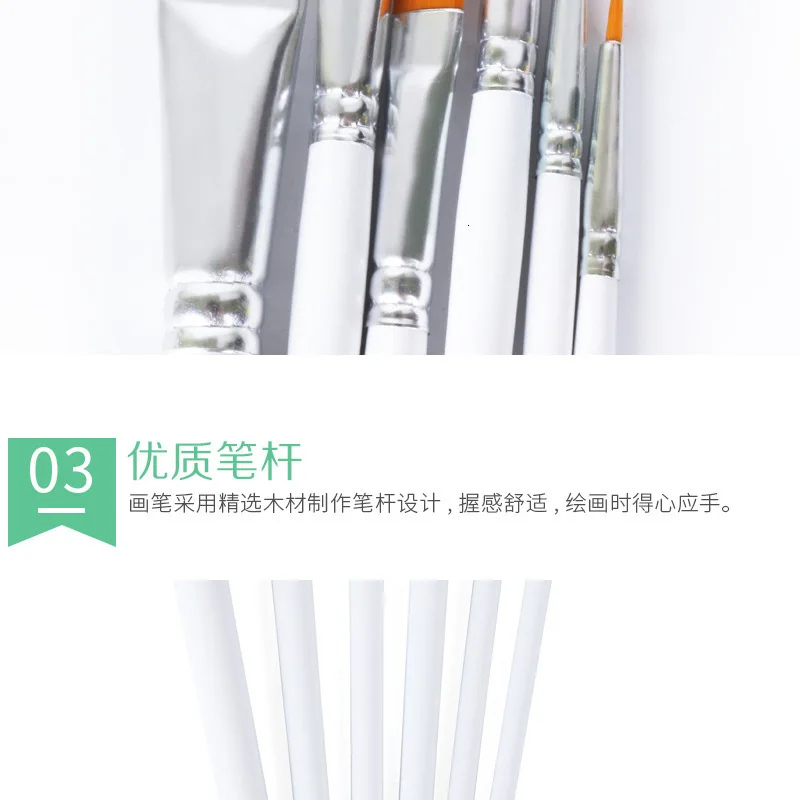 6PCS/SET Nylon Wood Handle Oil Painting Brush Painting Tools Art Stationery School Supplies