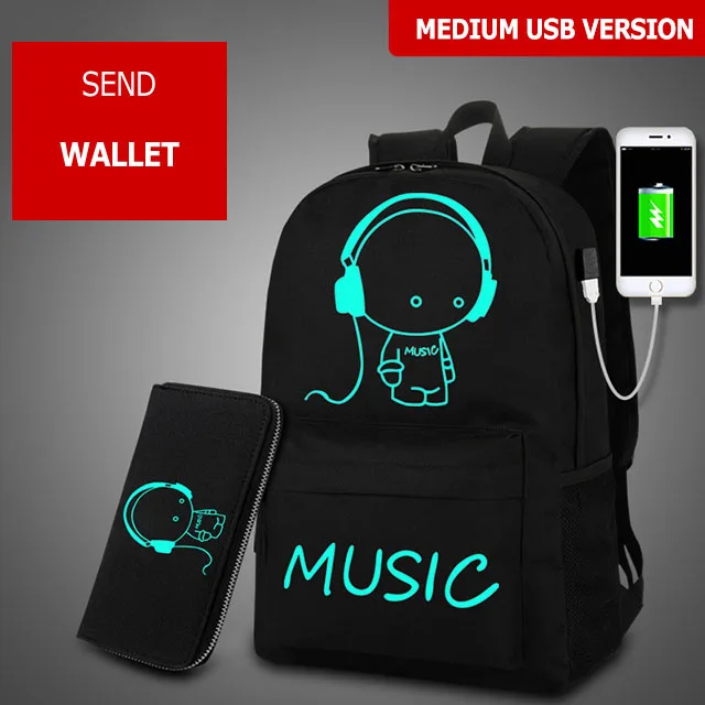 music.wallet-M 3 шт./компл. аниме светящиеся школьные сумки для подростков мальчиков рюкзак детский usb зарядка школьный рюкзак для девочек школьный рюкзак - Цвет: music.wallet-M