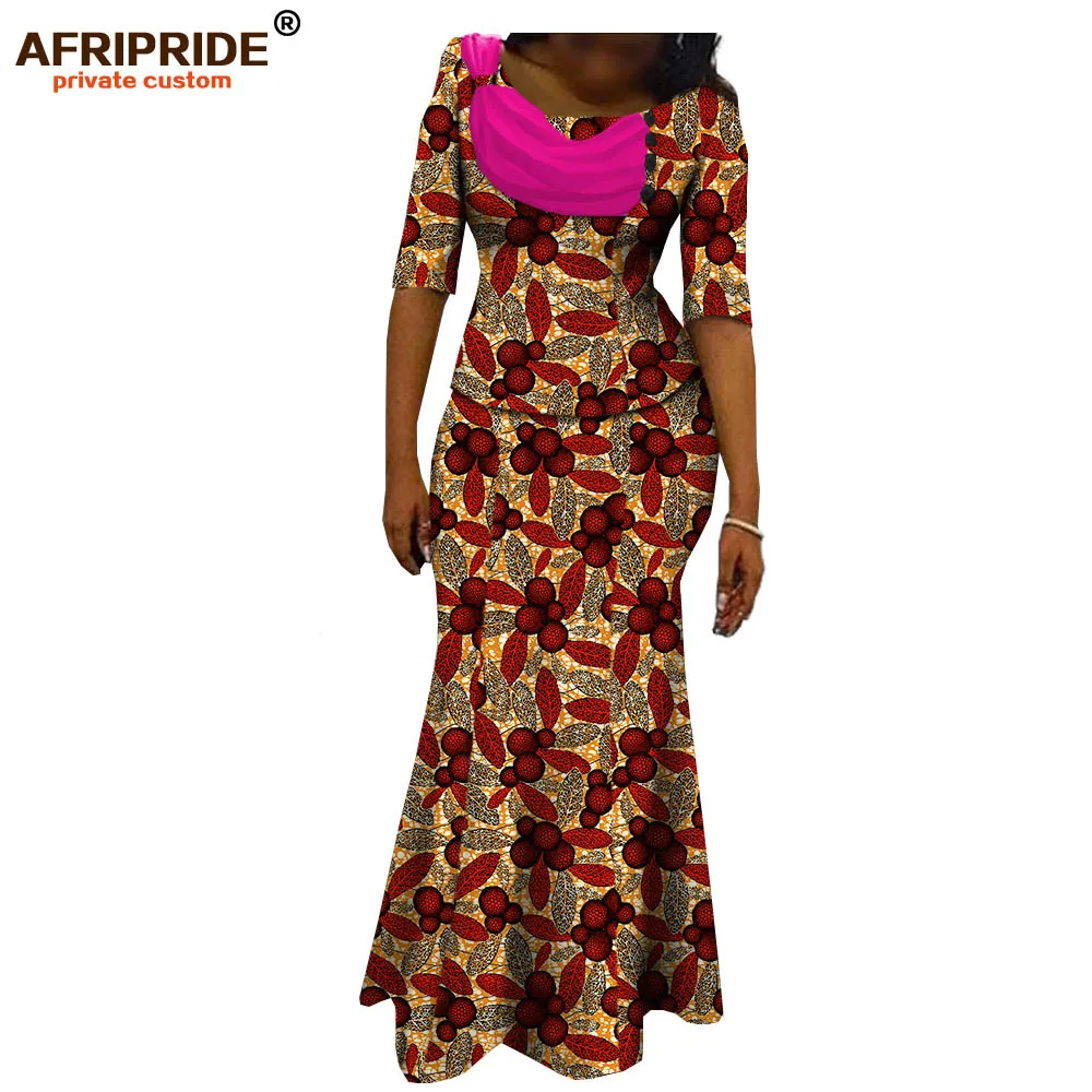 Afripride африканская юбка костюм для женщин сделанный на заказ короткий рукав топ+ юбка в пол женский хлопковый костюм A722632 - Цвет: 542J