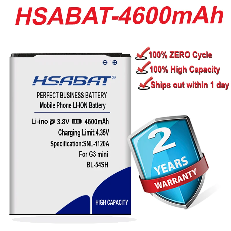 HSABAT BL-54SH 4600 мАч для LG Optimus G3 mini G2 D725 D722 D728 D729 D22 F300 L90 F7 F260 D410 D405N US780 F320 g3s мин Батарея |