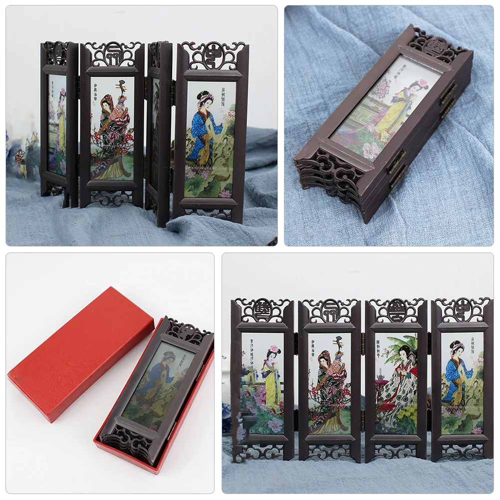 Chinese Style Retro Folding Small Screen Resin Panel Room Divider (Four Great Beauties) | Screens &amp Dividers
