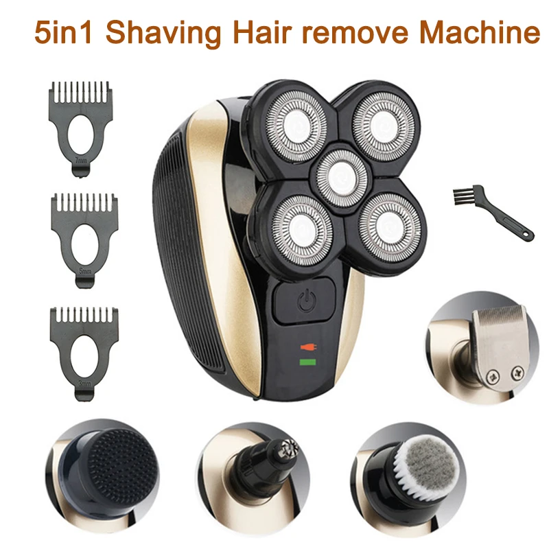 

5in1 Electric Shaver Nose&Ear Beard Trimmer Hair Clipper Shave Baldheaded Face Clean Brush Rechargable Men Dry Wet Razor Machine