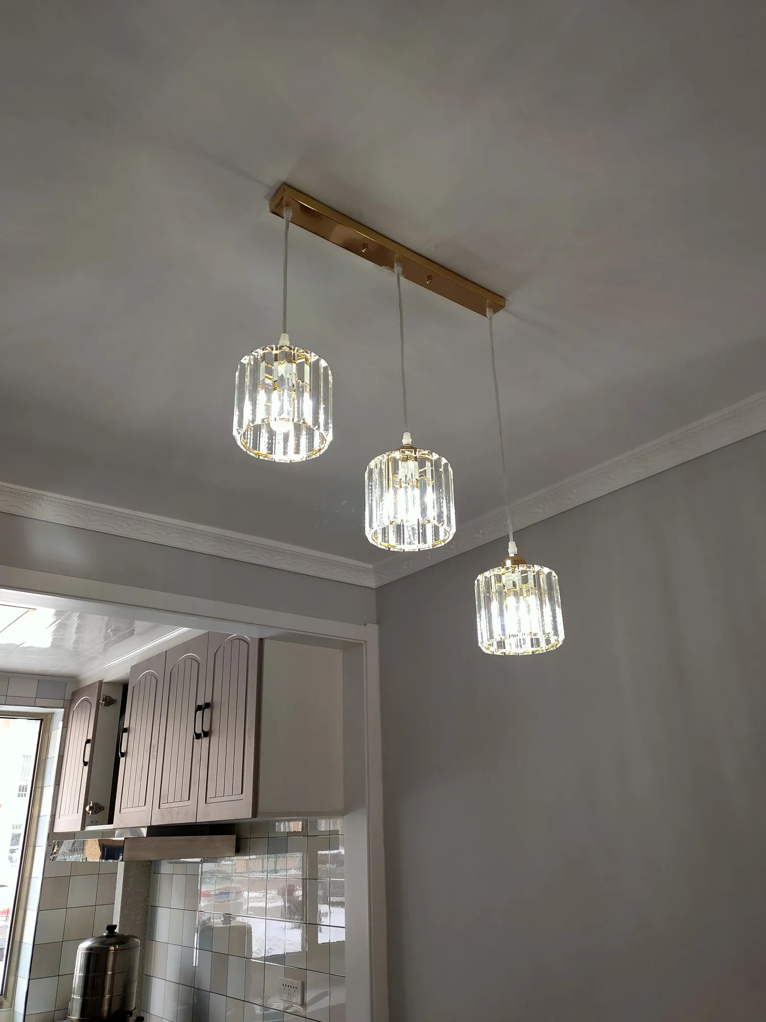 Искусство 3 шт золотой кристалл бар освещение дома круглый подвесной светильник