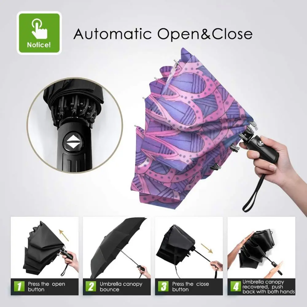 Economici Ombrello Automatico Pioggia Donna Ombrello A Tre Pieghe Fiore Viola Mandala Ombrello Antivento Ombrello Impermeabile Femminile