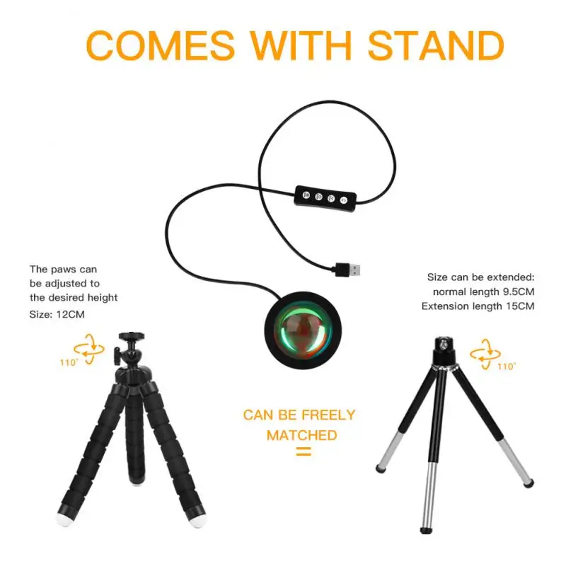 

USB Rainbow Sunset Red Projector Led Night Light Sun Projection Desk Lamp For Bedroom Bar Coffee Store Wall Decoration Lighting