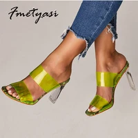 transparent sandals woman summer crystal heel women high heels green apricot square toe peep toe 35 42 chunky heels fashion