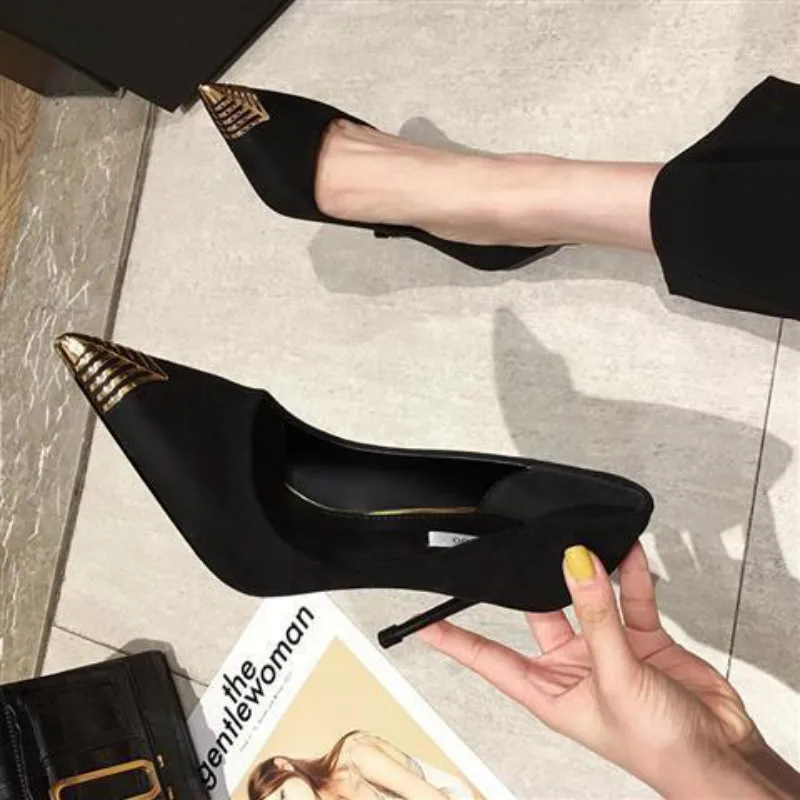 

Hot Women High Heels Women's Stiletto Heels New All-match Women's Shoes Black Sexy Temperament Pointed Toe Single Shoes
