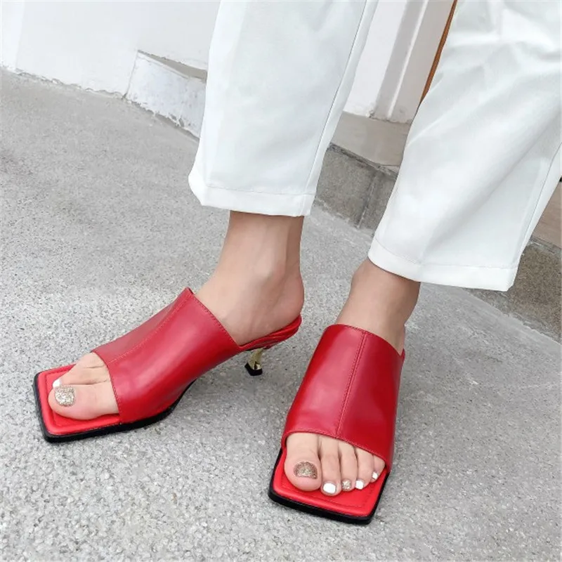 PXELENA/роскошные женские шлепанцы из натуральной кожи со стразами на высоком