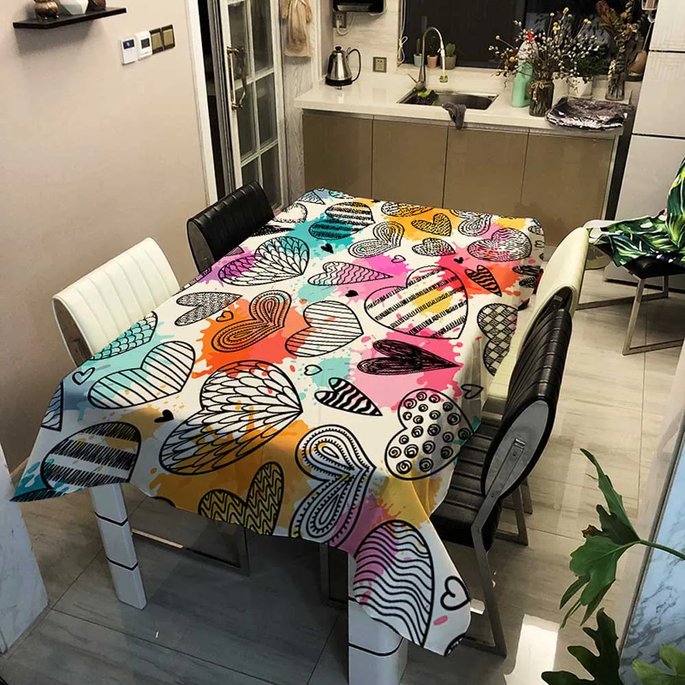 Розовая прямоугольная скатерть LOVE Heart милые свадебные украшения льняные