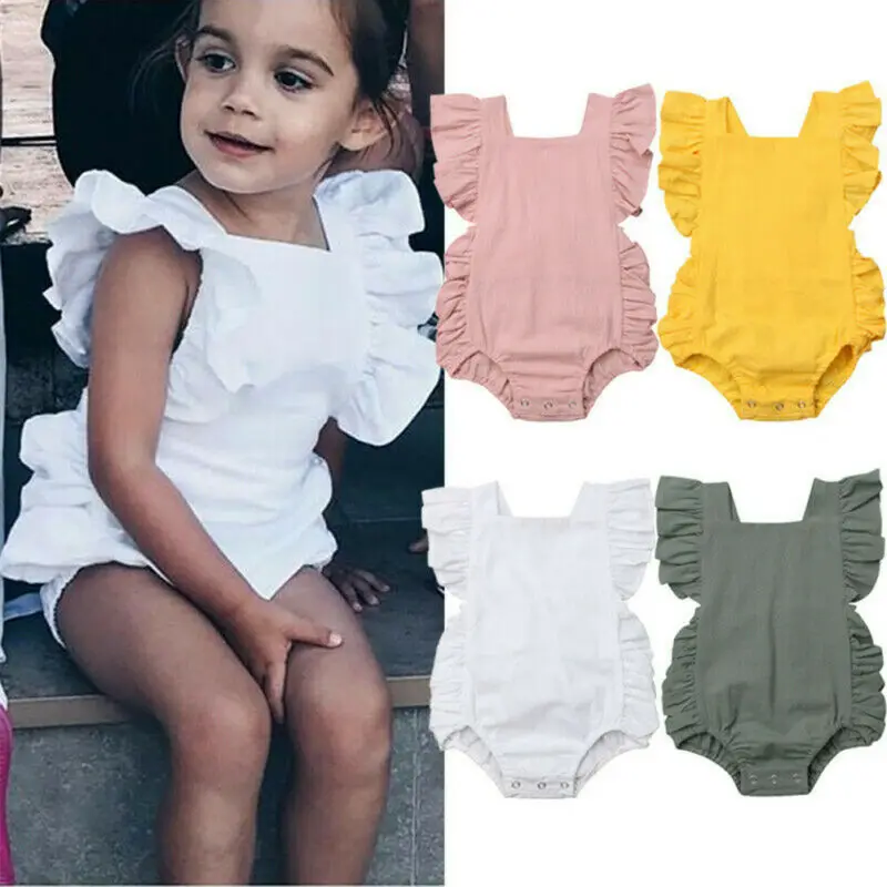 Pudcoco-Pelele liso con volantes para beb&eacute; reci&eacute;n nacido, ropa de verano, 2020-0