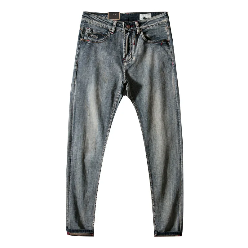 

Vintage Jeans Streetwear Men Retro Blue Straight Slim Fit Denim Pants