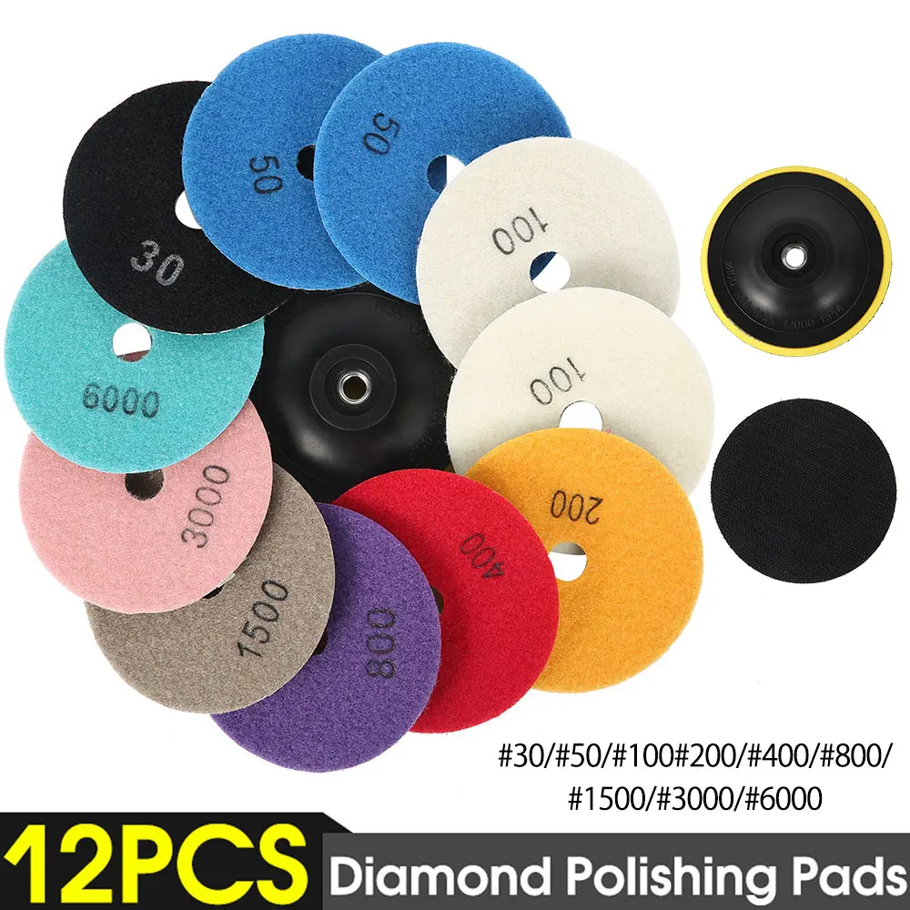

12pcs 4Inch Diamond Polishing Pad Kit 100mm Dry/Wet Polishing Pads for Granite Stone Concrete Marble Polishing Grinding Discs