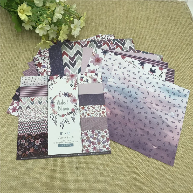 24 sheet 6&quotX6" Violet Bloom of the flower patterned paper Scrapbooking pack handmade craft Background pad | Дом и сад