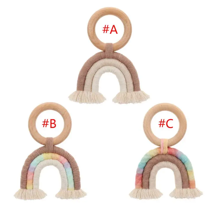 

Baby Teething Ring Tassel Macrame Wooden Boho Baby Teether Decoration Toy Shower