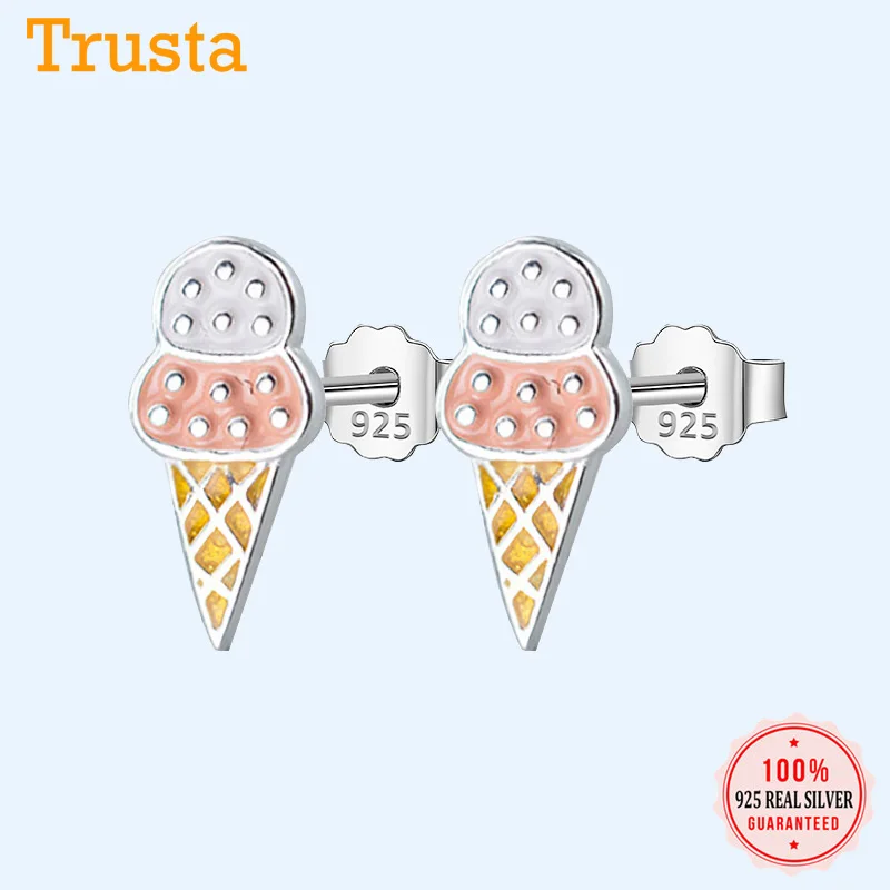 Женские серьги-пусеты в виде мороженого Trusta из 100% стерлингового серебра 925 пробы