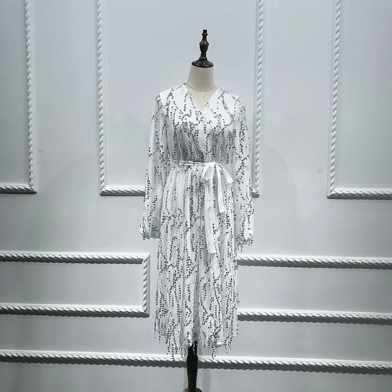 White short dress Блесток абайя Турция исламский, Арабский мусульманский хиджаб платье Caftan Дубай Кафтан Morocco Tesettur Elbise одеяние мусульмане Longue Vestidos - Цвет: White short dress