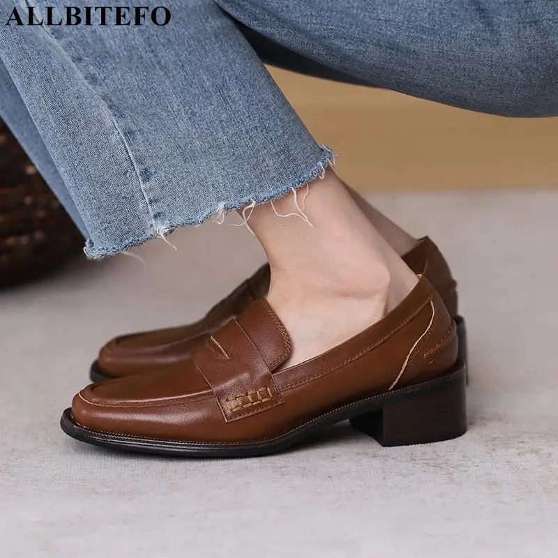 

Туфли ALLBITEFO женские на толстом каблуке, натуральная кожа, квадратный носок, удобная модная обувь на высоком каблуке, для отдыха, офиса, работ...
