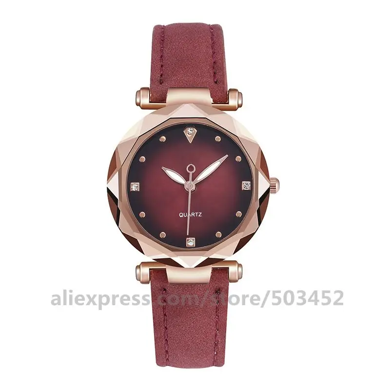 Dark Red 100 шт/партия без логотипа PU ремень часы модные минималистичные кожаные часы женские специальные формы женские часы Звездное небо Reloj Mujer - Цвет: Dark Red