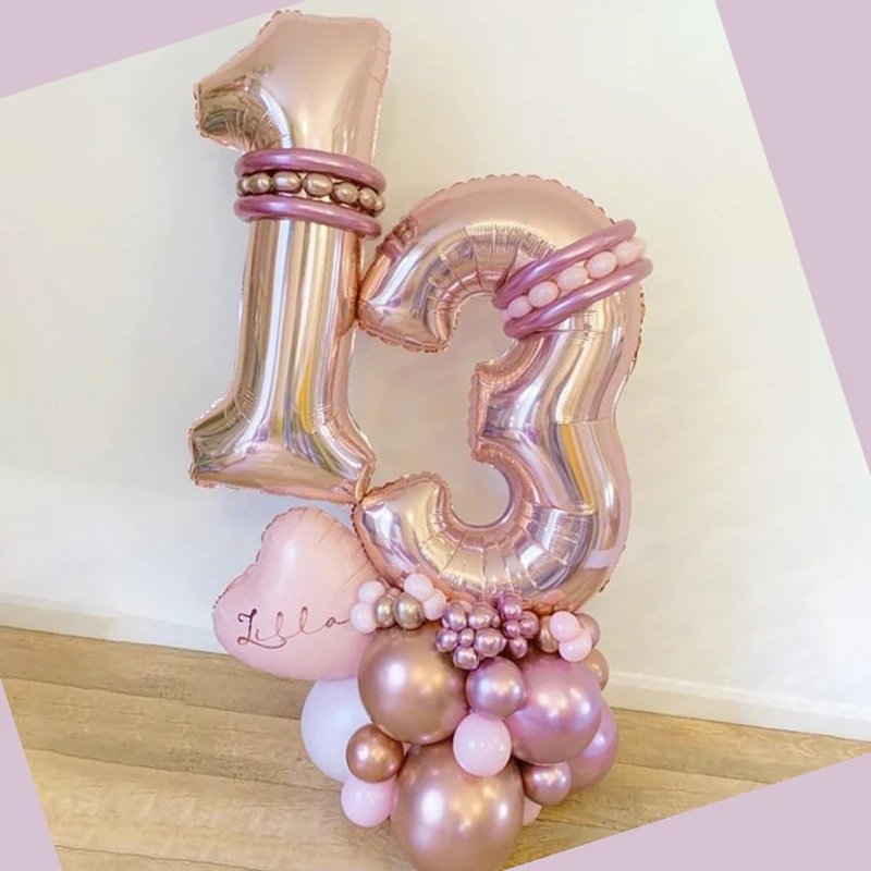 26/34pcs Rose Gold Birthday Balloon Set 32inch Foil Number Balloons 18 20 30 40 50 Years old Adult Birthday Party Decor Supplies