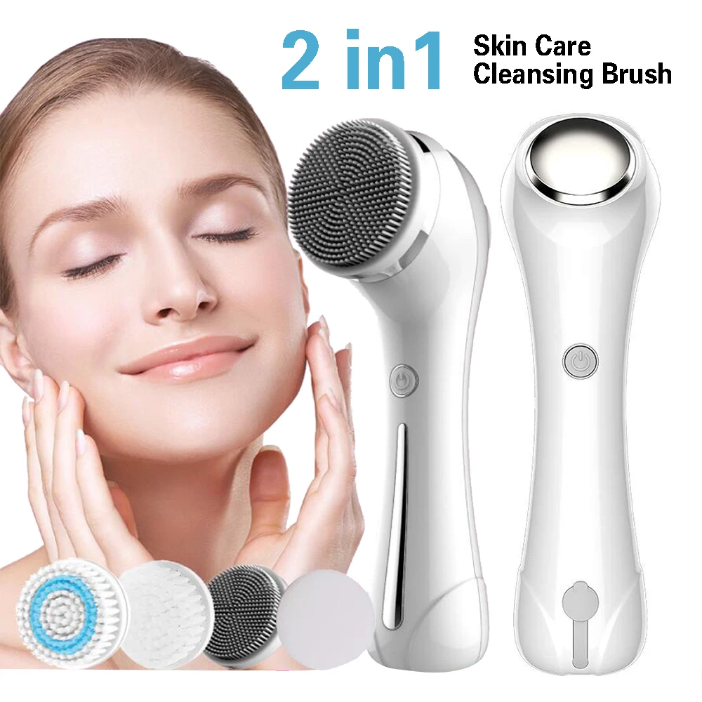 

2 In 1 Electric Silicone Facial Cleansing Brush Sonic Vibration Massage Face Cleanser Blackhead Remover Multi-functional Device