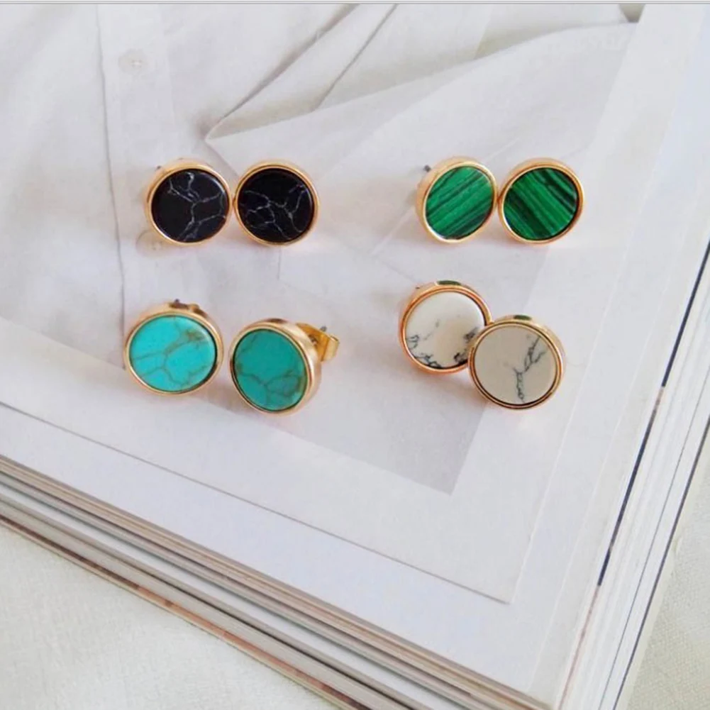 Модные круглые мраморные белые серьги гвоздики с эпоксидной смолой из