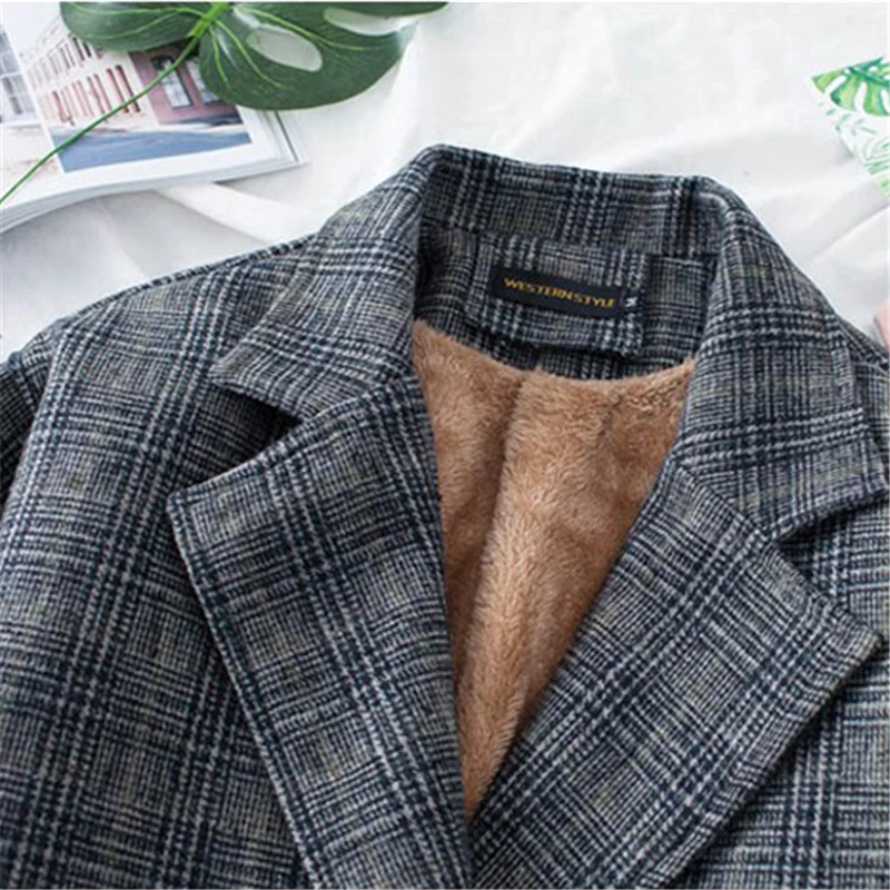 Зимнее бархатное пальто в клетку 2019 женские теплые клетчатые шерстяные с