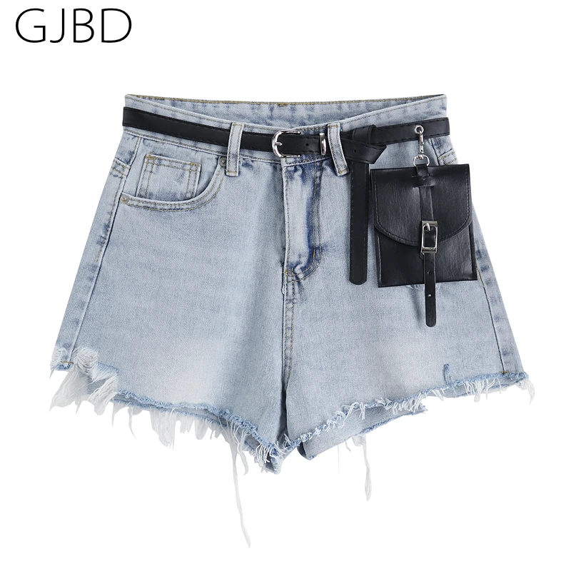 Женские джинсовые шорты с высокой талией голубые универсальные из денима