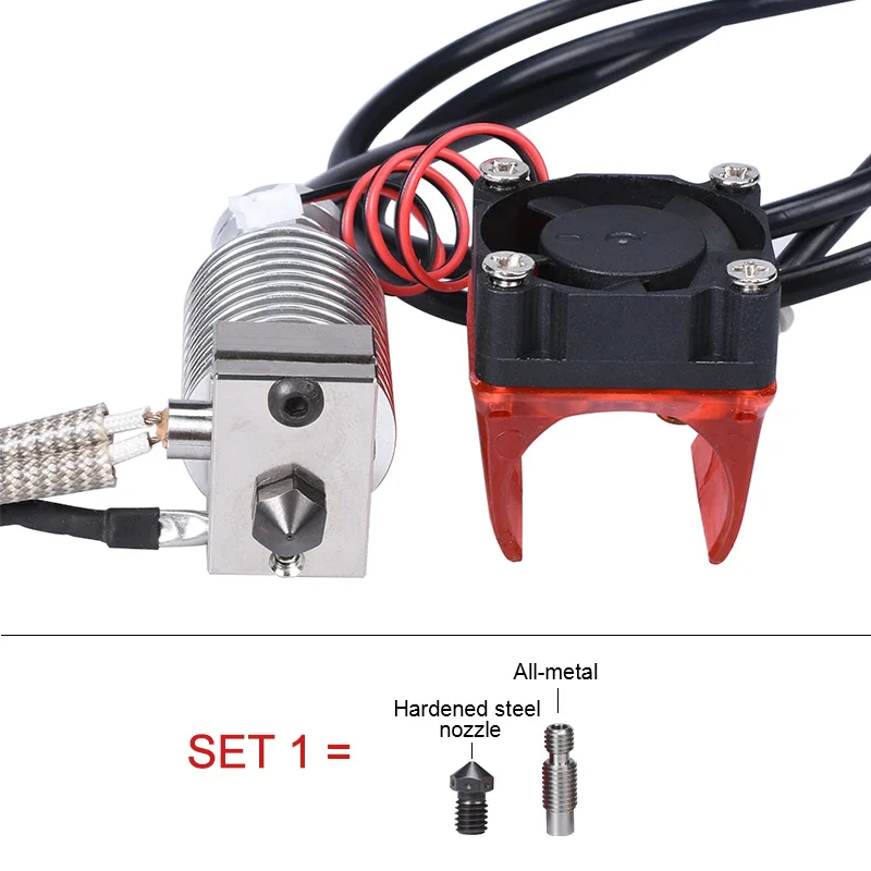 Высокое качество V6 покрытием Медь Hotend закаленная стальная сопло теплоблок радиатор дистанционного экструдера с вентилятором 12 В 50 Вт для PETG PEEK - Цвет: SET 1