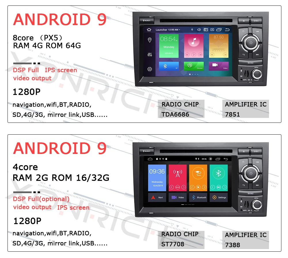 " ips DSP 4G 64G 2 din Android 9 gps Авторадио Мультимедиа для Audi A4 B8 B6 B7 S4 B7 B6 RS4 B7 SEAT Exeo Навигация dvd плеер