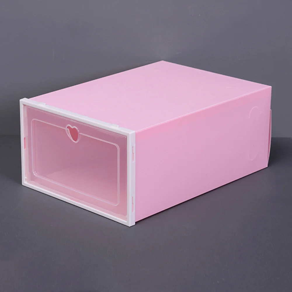 

6PCS Transparent Plastic Heart Hole Clamshell Shoe Box Thickened Dustproof And Waterproof Foldable Combination Shoe Cabinet