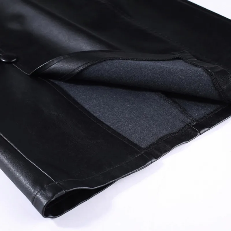 

New Autumn Winter Women PU Leather Skirts Black Office Lady Faux Leather Slim Straight Skirts Knee-Length Sexy Female Skirt