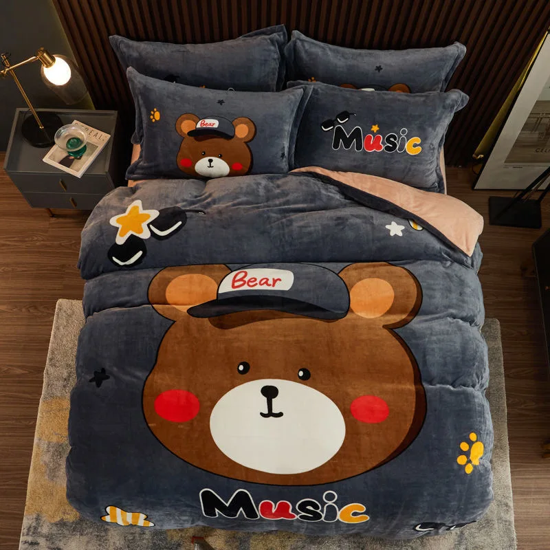 Soft Bedding Set for Kids Boy Livingroom Thick Fluffy Plush Warm Duvet Cover Bedding Cover Set Bed Quilt Fitted Bed Sheet 4Pcs images - 6