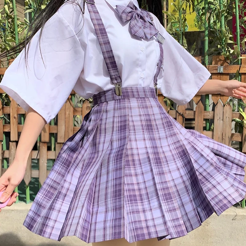 

Girl's Summer High Waist Pleated Skirts Plaid Skirts Women Dress For JK School Uniform Students Cloths