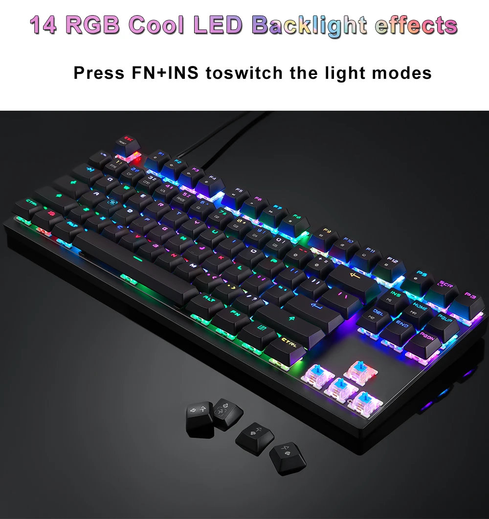Английская/Русская игровая RGB механическая клавиатура светодиодный USB Проводная 87 клавиш Лазерная эргономичная клавиатура для ПК компьютерный геймер