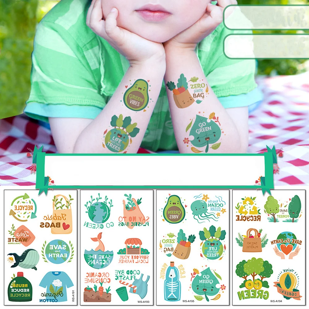 Тату-наклейки New World Environmental Day водонепроницаемые с зелеными растениями Земли для промо-мероприятий.