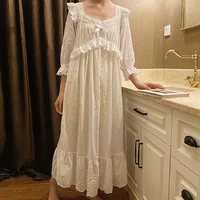 hanxiuju cotton womens long nightgowns princess delicate embroidery three quarter sleeve white loose sleepwear plus size