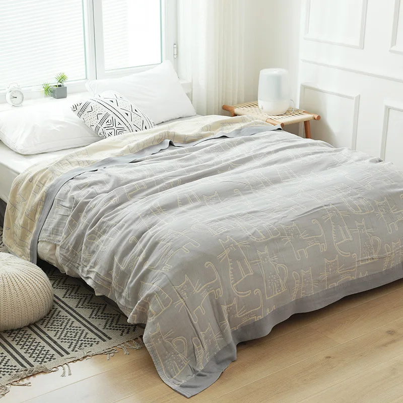 

Bamboo Cotton Cat Summer Blanket Bed Cover Sofa Travel Breathable Thread Large Soft Throw Blanket