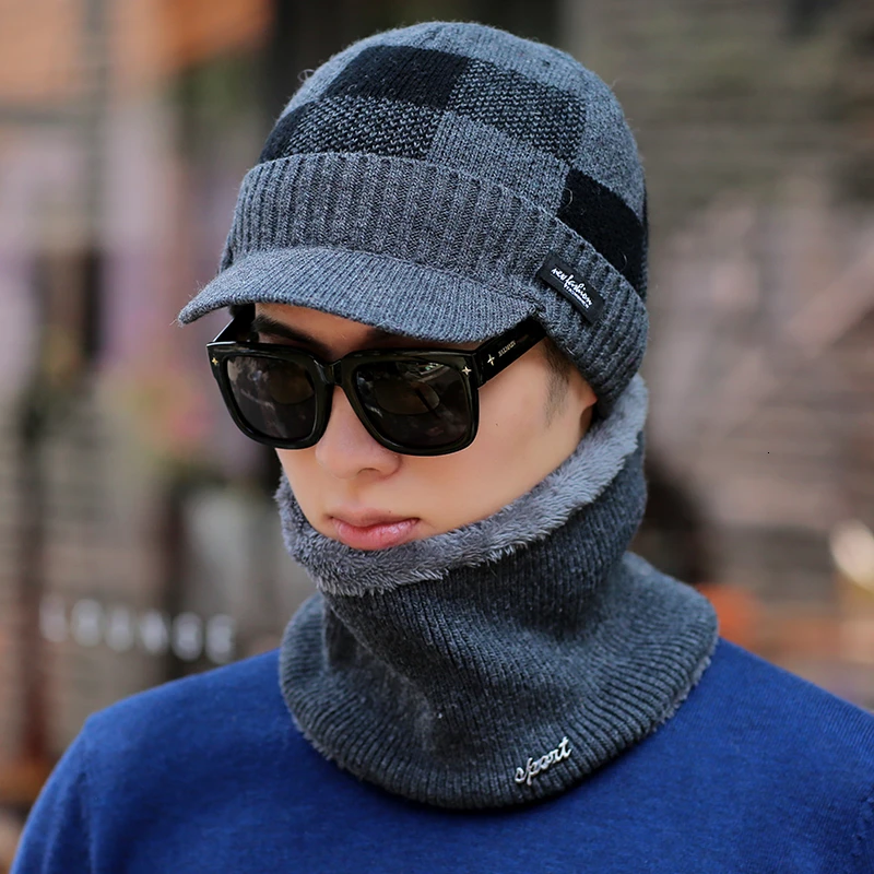 04 Шапки Skullies мужские зимние шапки для мужчин шарф вязаная шапка женская зимняя шапка мужская Homme Gorro Bonnet бейсболка s - Цвет: 04