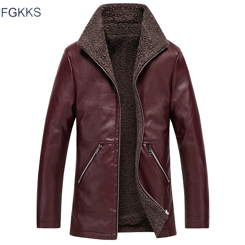 Мужские кожаные куртки FGKKS однотонные Куртки из искусственной кожи с отложным
