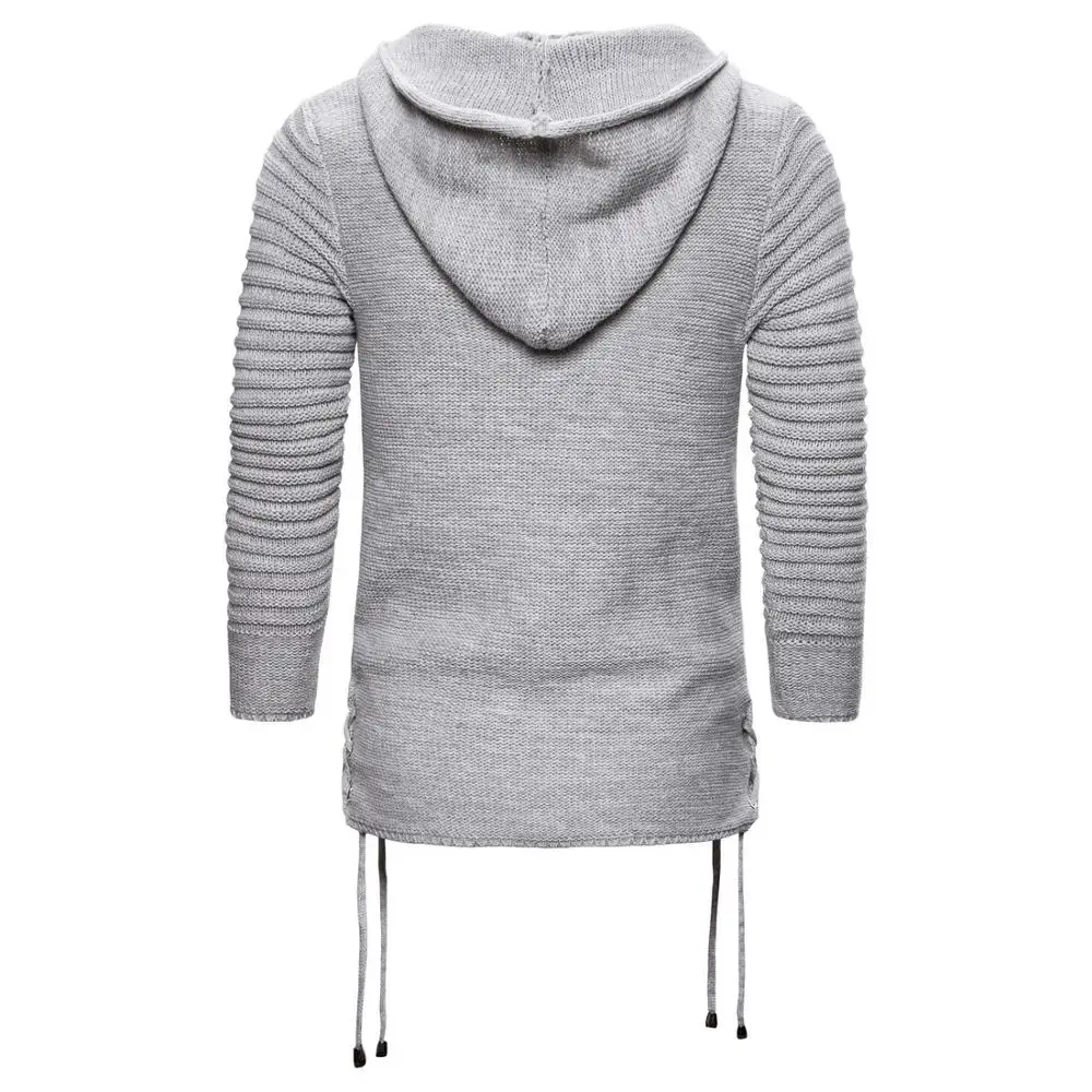 

Men autumn winter fashion pure color slim fit zipper hooded sweater man sides lacing hip hop knitted cardigan drop shipping