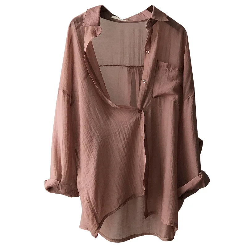 Женская однобортная блузка с отложным воротником свободная Однотонная рубашка