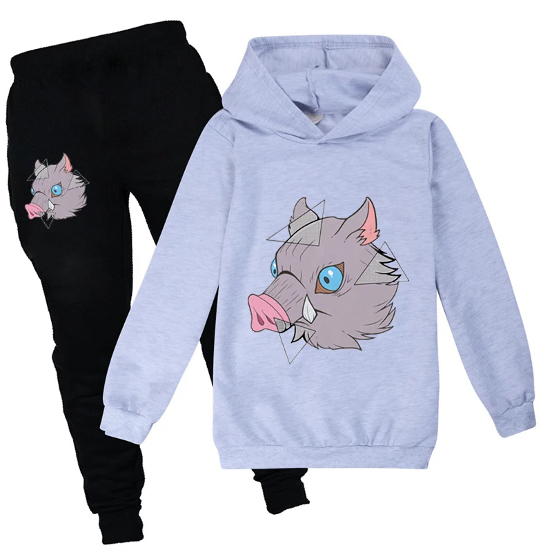 

Fashion Boy Girl Kawaii Demon Slayer Boys Clothing Sets Autumn and Winter Halloween Oversized Hoodie+pants Suit Baby 2PCS