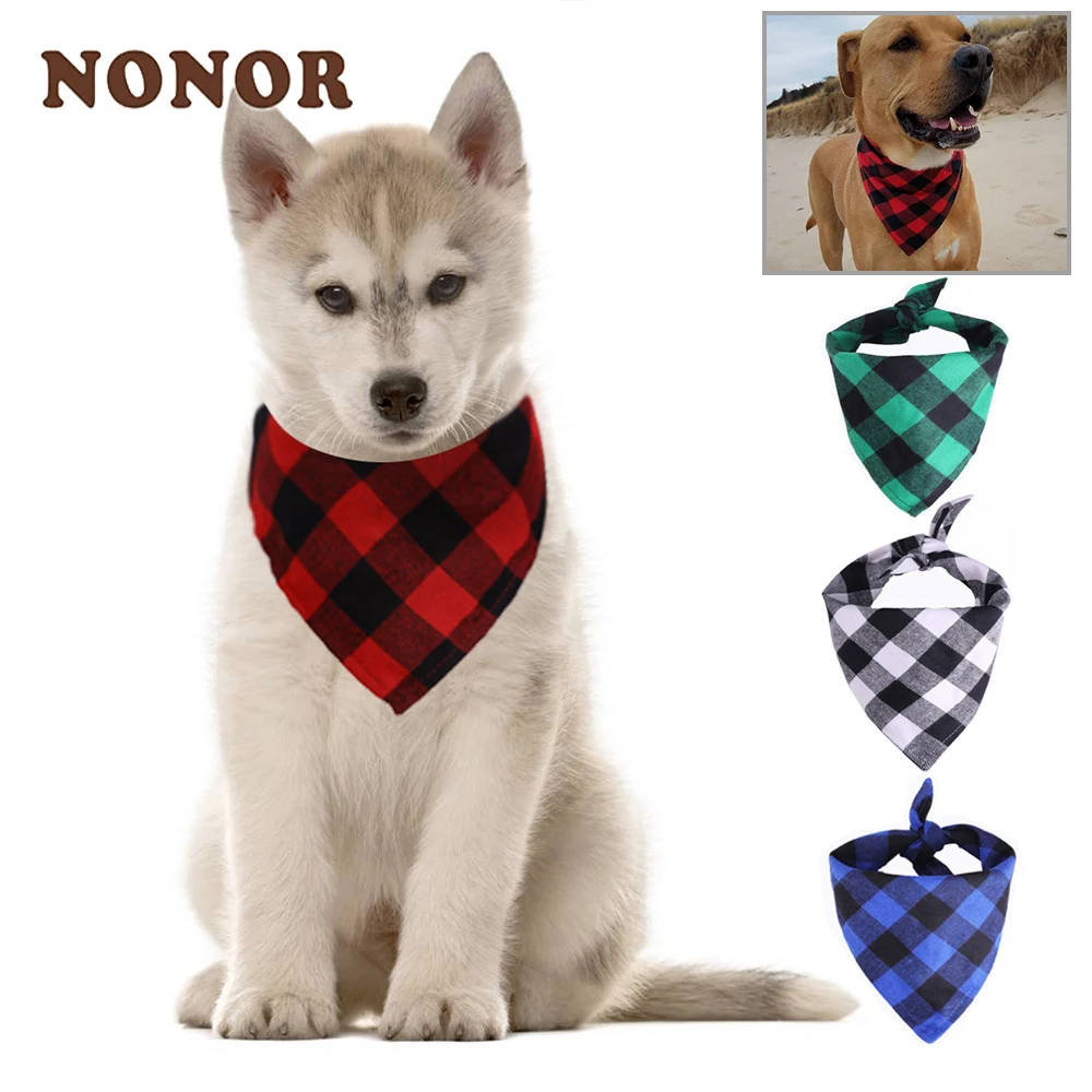 

Бандана NONOR для собак, большой шарф для домашних животных, Женский хлопковый клетчатый стираемый галстук-бабочка, ошейник, шарф для кошек и с...