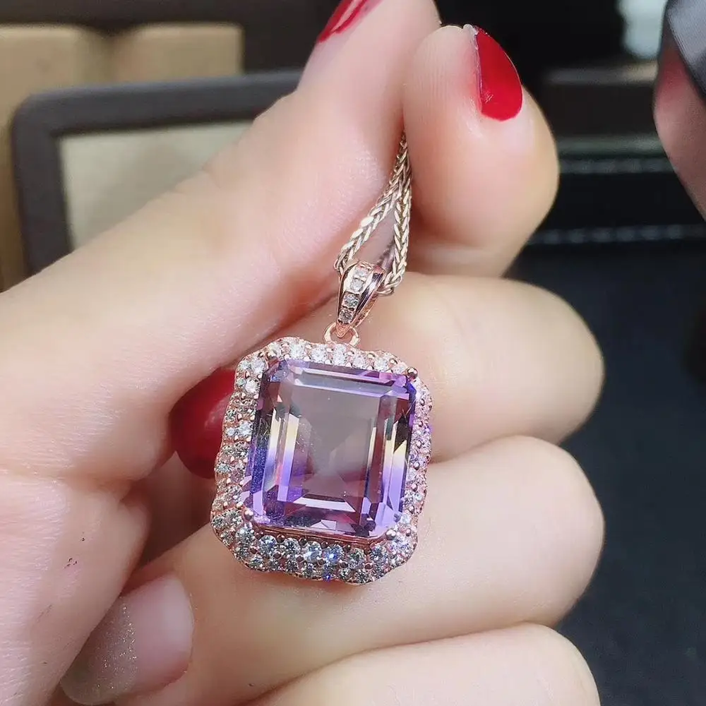 

KJJEAXCMY fine jewelry Ametrine 925 sterling silver women gemstone pendant necklace chain ring set popular
